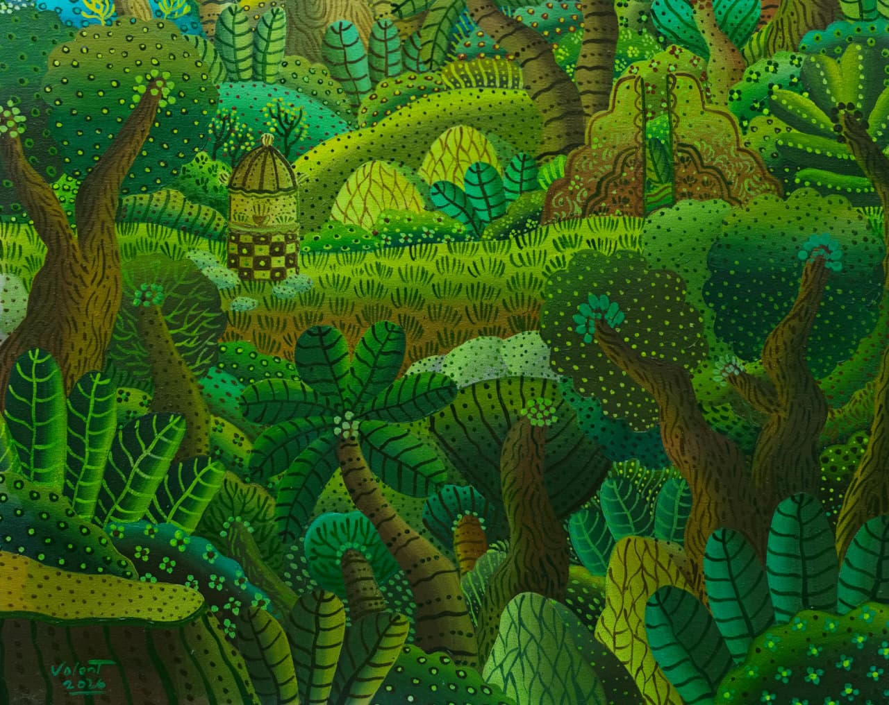Green forest artwork for Valentino Febri's Solo Exhibition